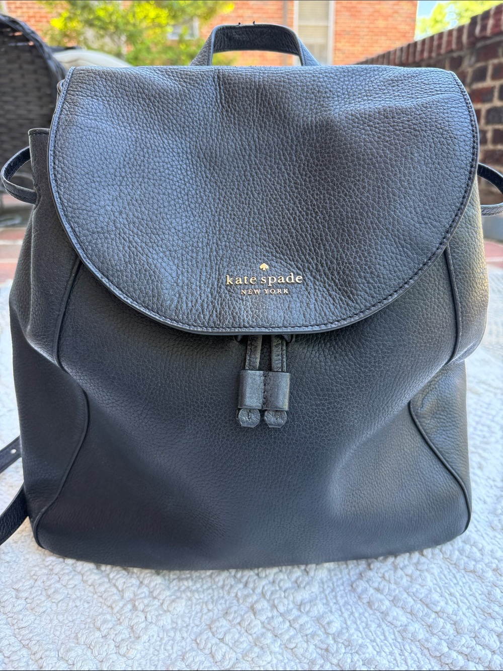 kate spade Black Pebbled Leather Drawstring Backpack